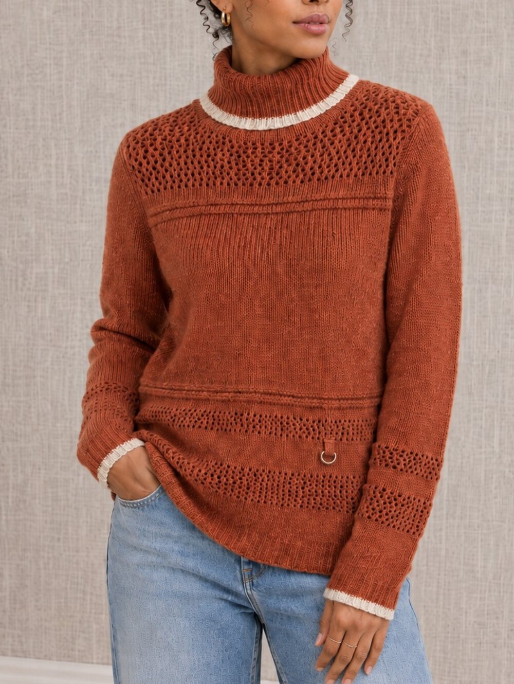 Vintage Y2K Evidence Collection Rust Open Knit Turtleneck Sweater S